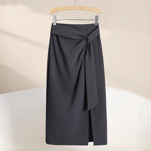High-waisted invisible slit irregular semi-slip dress for women, spring and summer, OL temperament, medium-length asymmetrical suit dress