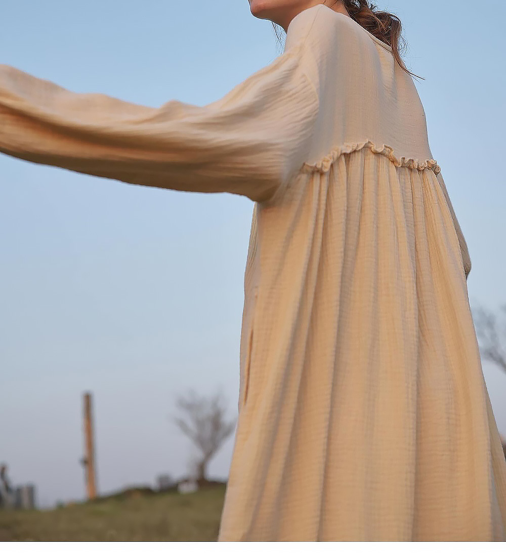 Double Layer Gauze Dress Korean Women Dressing Gown Loose Casual Wooden Ear Stitching Niche Nightdress