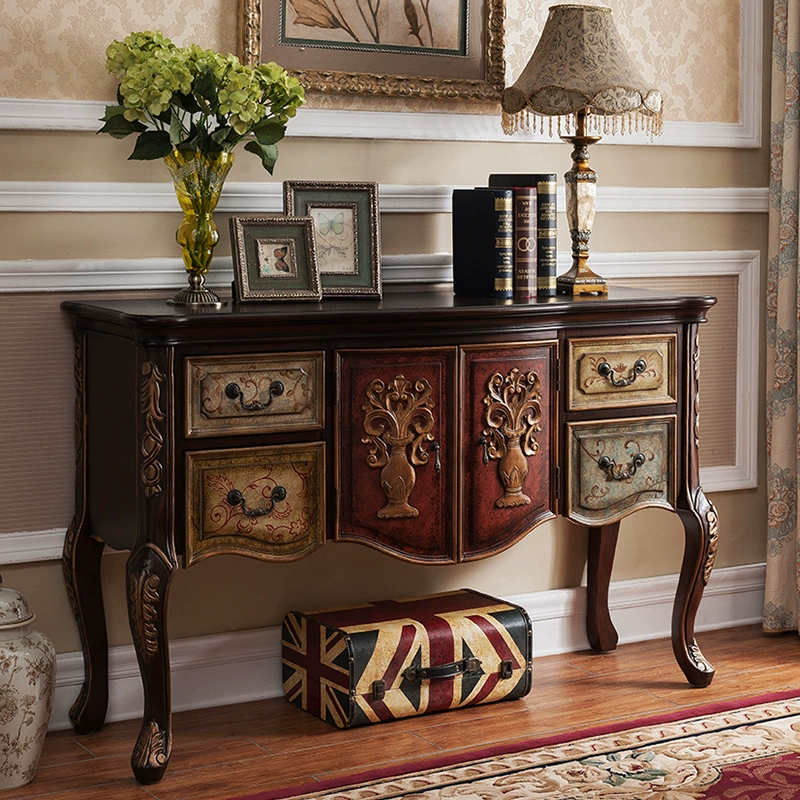 Европейский буфет из цельного дерева, резной входной стол для гостиной в американском стиле, старый журнальный столик в китайском ретро-стиле, настенный шкаф