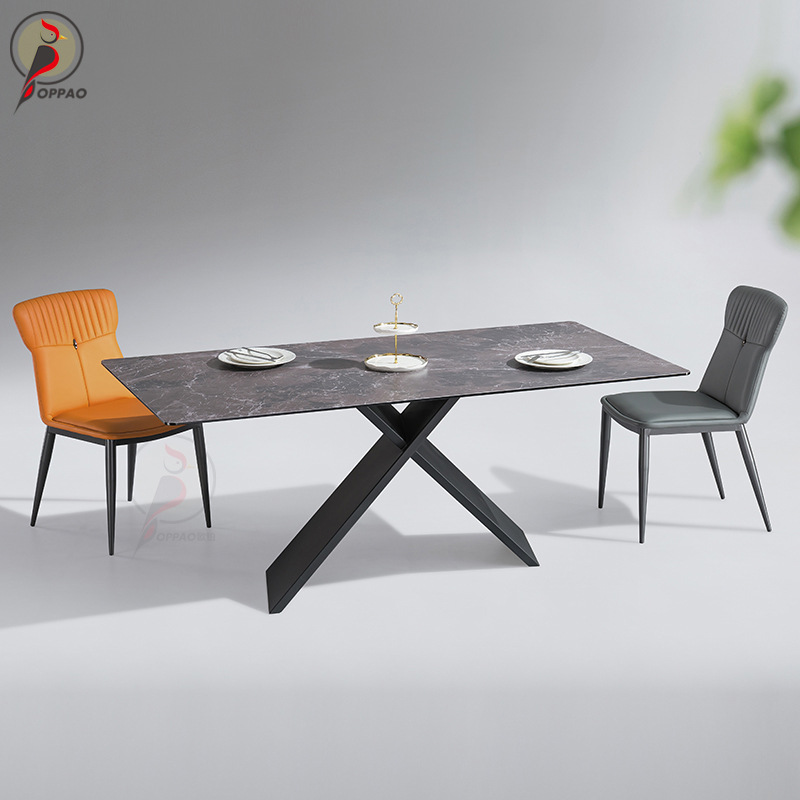 现代简约岩板碳素钢轻奢餐桌意式家用小户型饭桌子餐厅家具餐