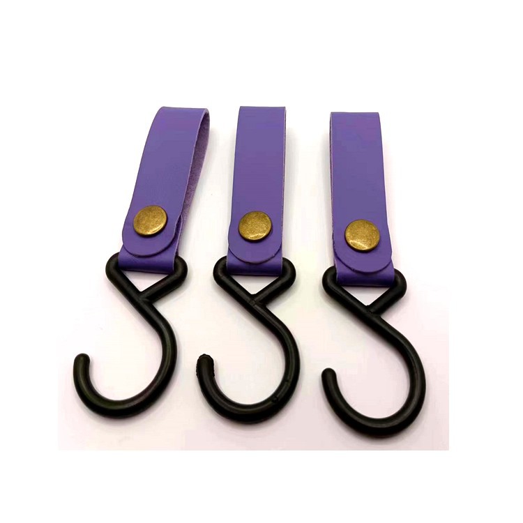 En stock al aire libre camping gancho en forma de gancho de cuero de la PU cuerda de viento llavero S gancho tienda PU tendedero gancho