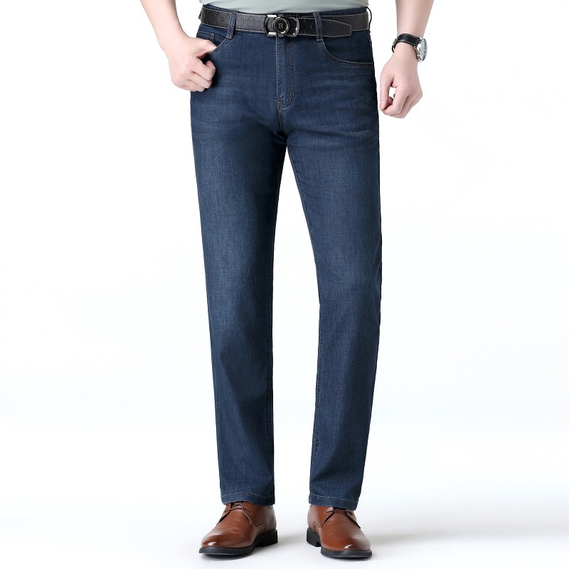 High-End Men's Jeans for Spring and Summer, Thin and Loose Straight-Leg Casual Pants for Middle-Aged Men, Wrinkle-Free Men's Trousers