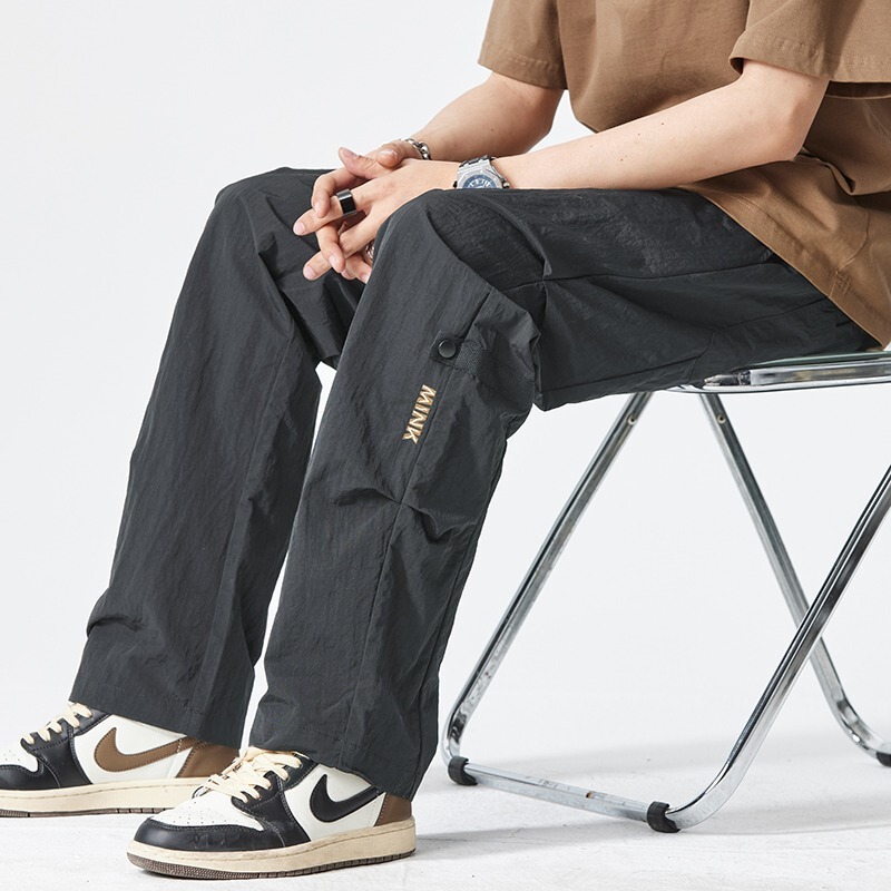 Men's Summer Thin Quick-Dry Wide-Leg Parachute Pants Loose Straight Casual Ice Silk Hiking Pants