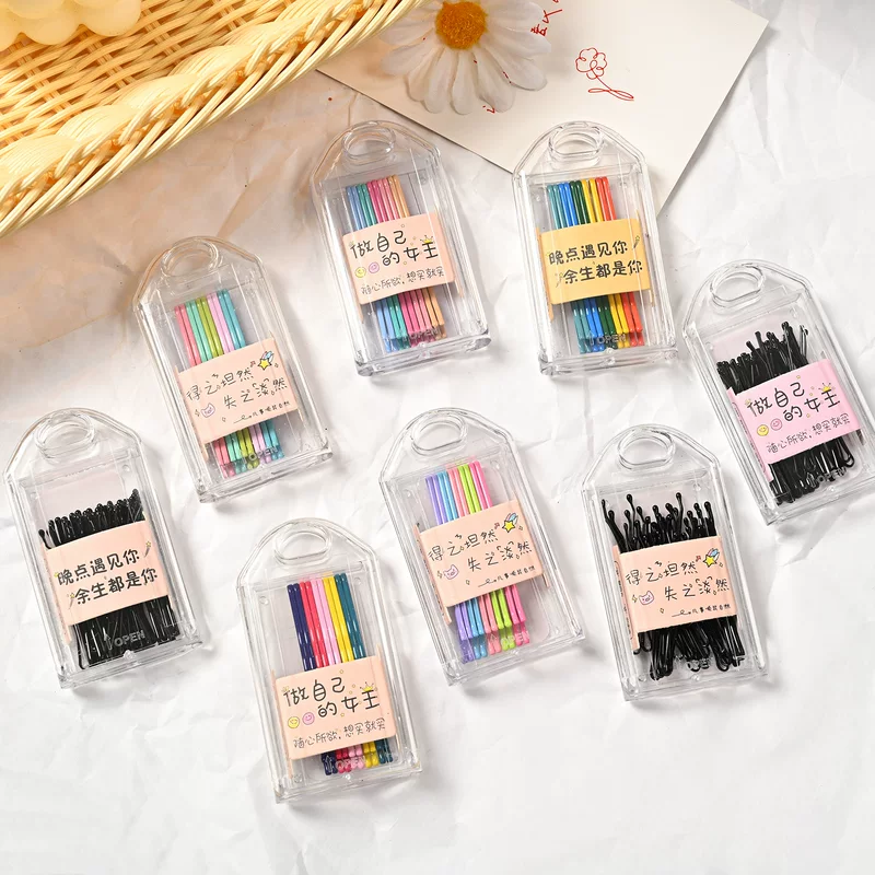 One-Word Hair Clip (Hyuna) — Stainless Steel Korean Candy Bangs Pin, 6 cm, Multi-Color Boxed Set