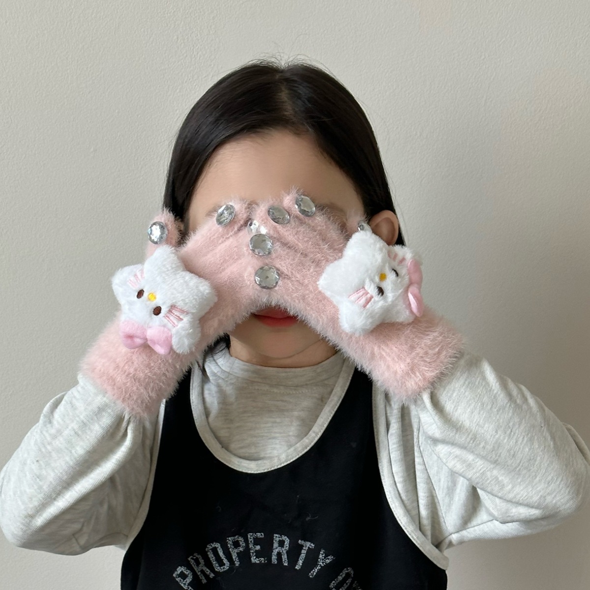 Guantes de niñas otoño y invierno para niños acolchados niñas de escritura de cinco dedos caliente a prueba de frío dibujos animados lindos