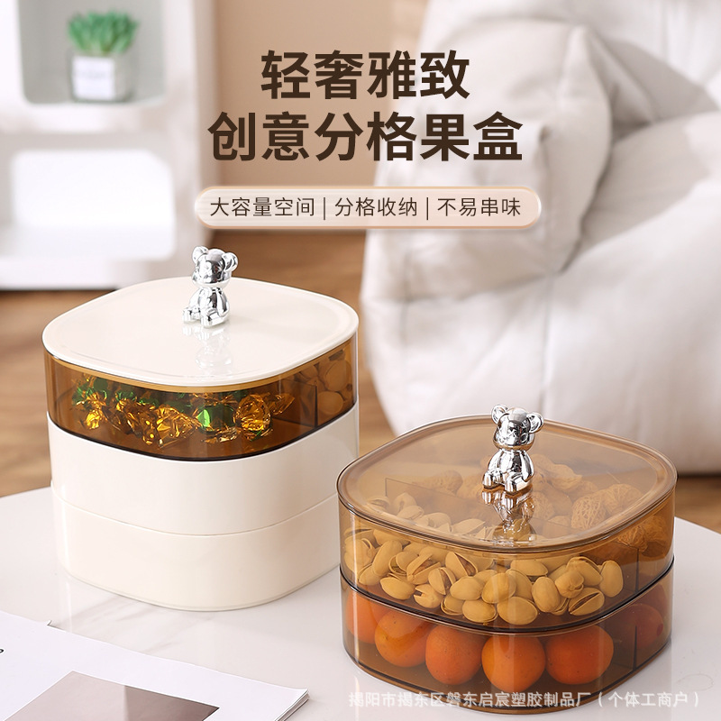 食品级轻奢创意干果盘双层带盖果盘收纳盒家用干果盒坚果零食糖果|undefined