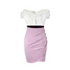 Off shoulder bra and buttocks wrap dress short ktv night club slim fitting lace skirt