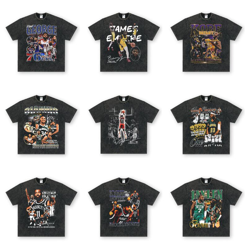 American-Style Retro Distressed Heavyweight Short-Sleeve Basketball Jerseys for Curry, Rose, Paul George, Kobe, Irving