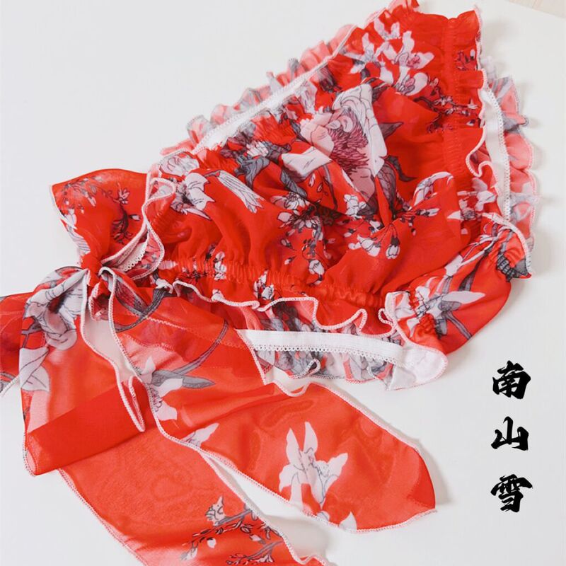 Antique Couple Men's Wear One-off Side Open Lace-up Bow Sexy Chiffon Micro-transparent Women's Underwear