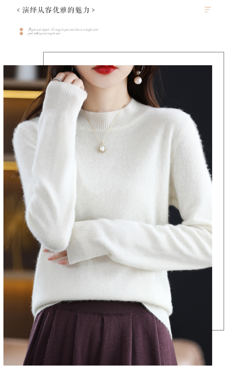 2022 Autumn and winter Cashmere sweater for women, semi-high collar, slimming, pullover, solid color 100 long-sleeved knitted base wool sweater pic 14