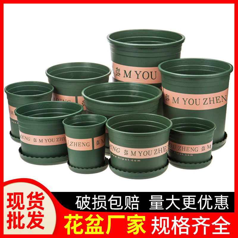 Gallon Pot Green Plant Flower Pot Balcony Green Radish Potted Plant Rose Resin Plastic Wholesale Gardening with Tray Thickened and Durable