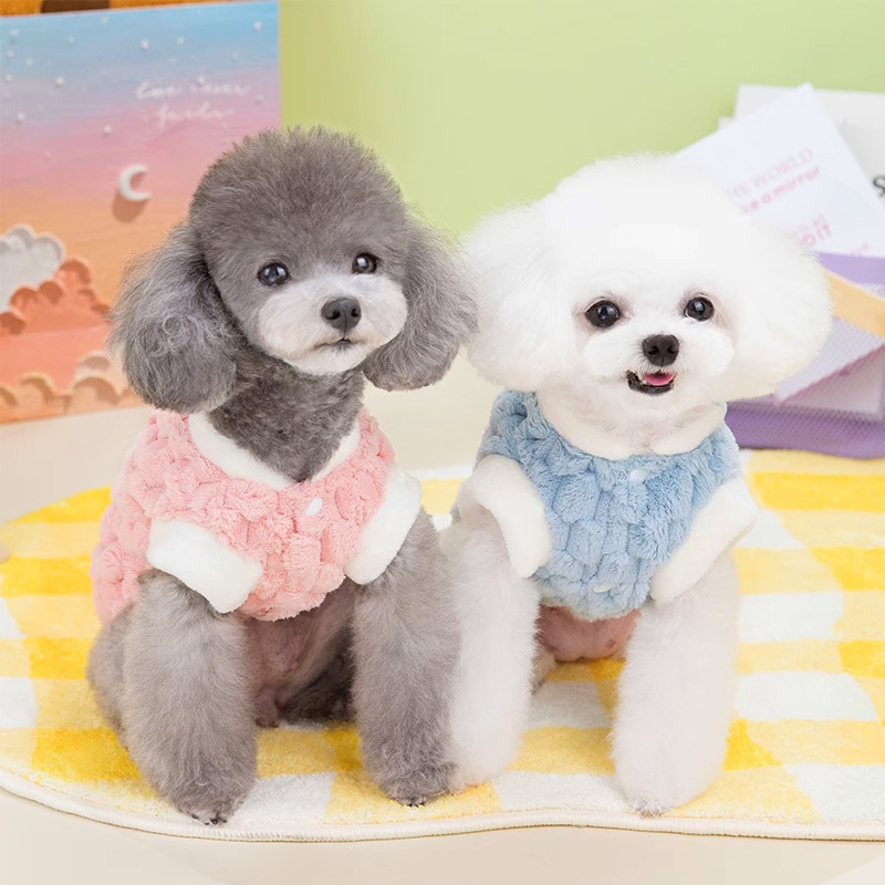 Manteau rembourré en coton avec bordure en velours, gilet épais pour chiots et chatons en automne et hiver, vêtement chaud et doux en polaire pour animaux de compagnie_voghion.com