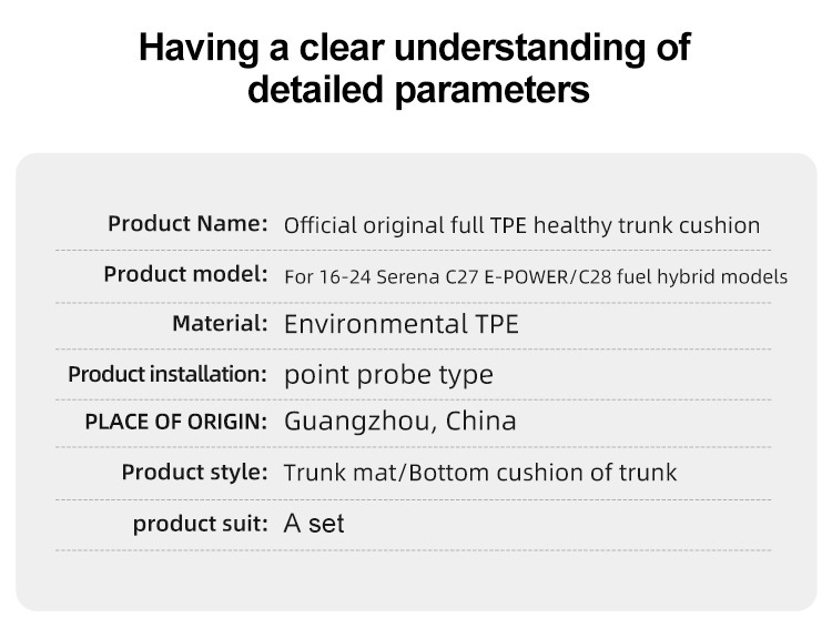 Suitable for 16-24 Serena C27 E-Power/C28 Car-Specific Trunk Mat Tpe Trunk Mat