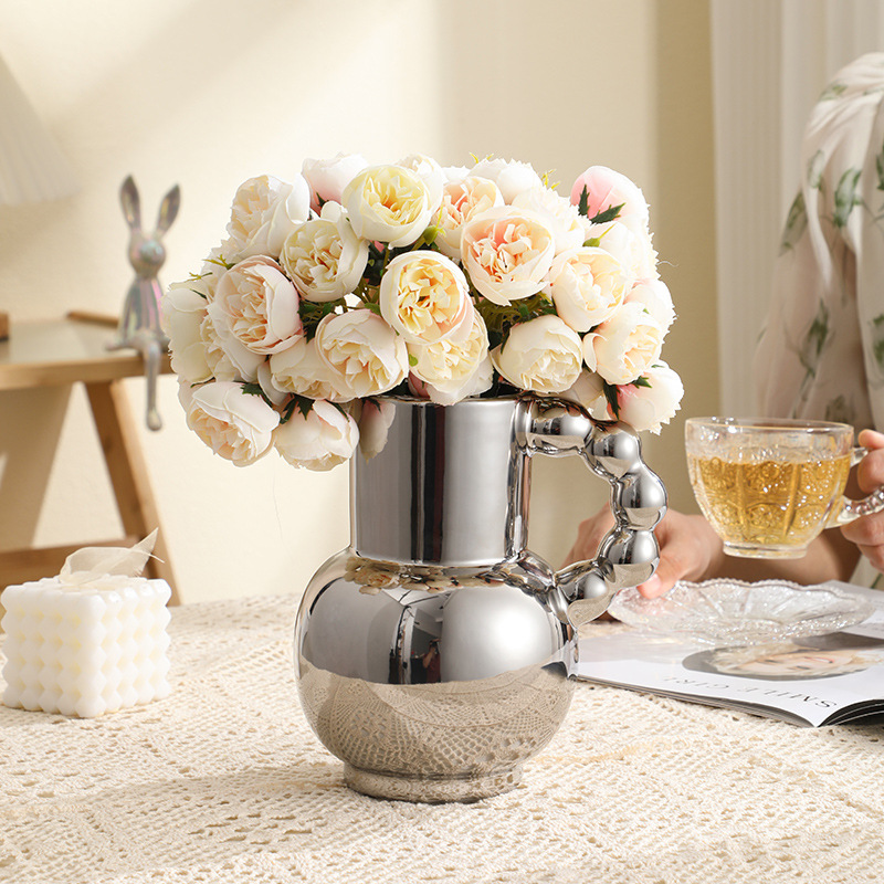 Trendy Modern Handle Milk Jug Vase Living Room Flower Arrangement Ceramic High-End Flower Jug Vase Flower Vessel Niche Ornament