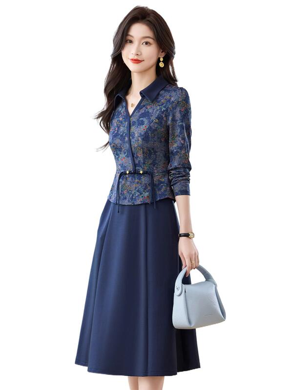 Formal Long-Sleeved Dress for Women, New Spring and Autumn Style, Light Luxury Feel, Mom's Cheongsam, Guangzhou Shisanxing