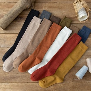 Stockings Children's Mid-length Stockings Autumn and Winter Solid Color Mid-length White jk Shallow Socks Black High-length Knee-length Stockings Student