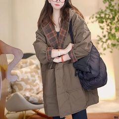 大码女装高级感中长款棉服气质复古宽松风衣外套秋冬夹棉连帽棉衣