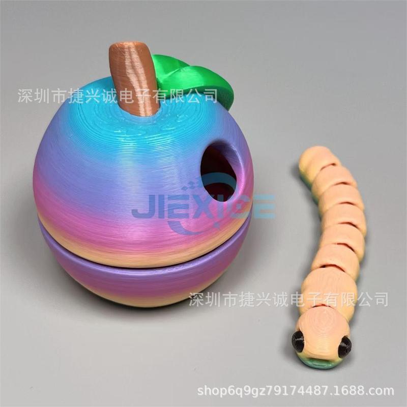 圣诞节3D打印苹果蠕虫套装关节可活动桌面摆件动物玩具|undefined