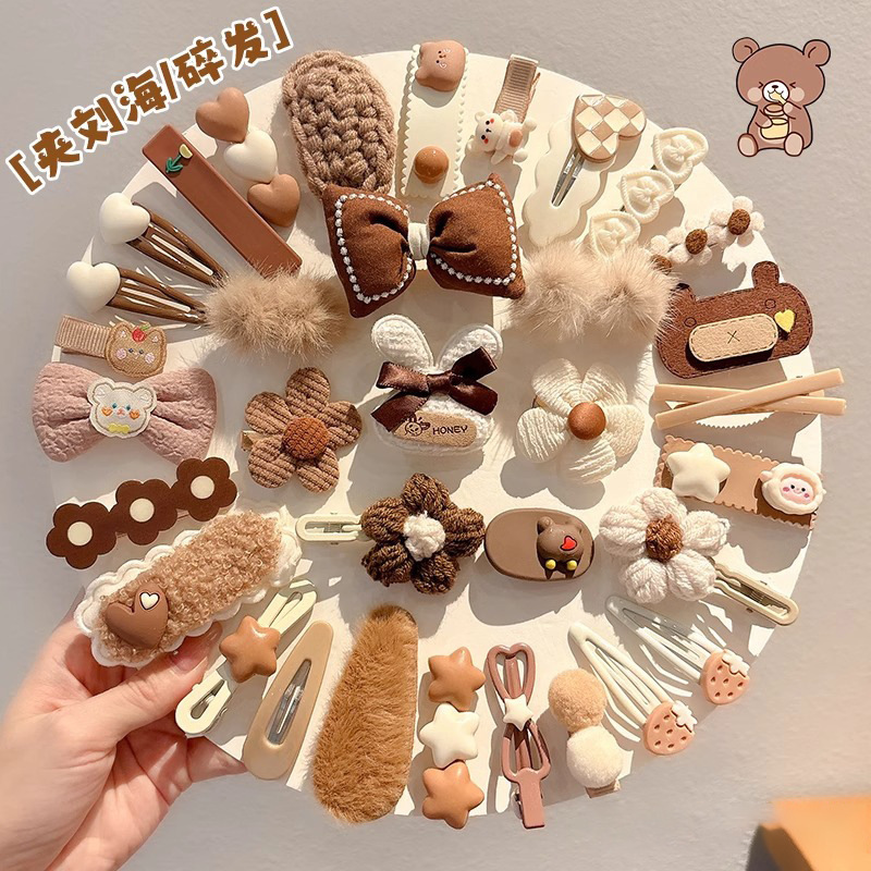 秋冬新款网红咖色毛绒发卡女侧边刘海夹可爱一字夹头饰发夹发饰|undefined
