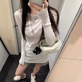 mm家25ss春夏新款袖子设计时尚百搭微透款白色防晒T恤上衣