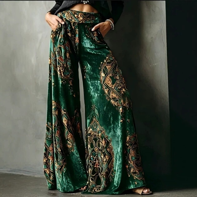 New cross-border women's elegant retro court-style navy velvet wide-leg pants, smooth and flowing, high-waisted, slimming, and long New cross-border women's elegant retro court-style navy velvet wide-leg pants, smooth and flowing, high-waisted, slimming, and long