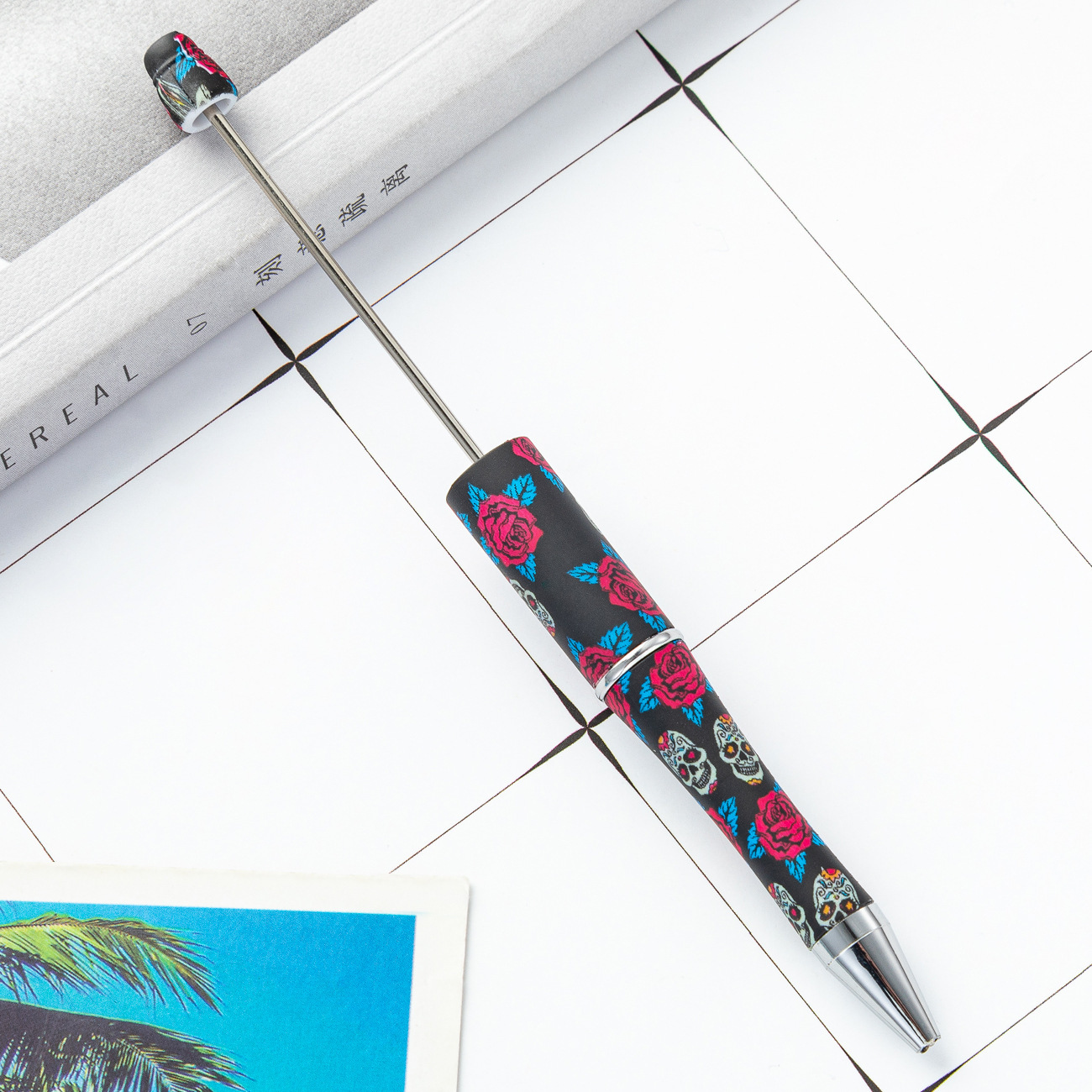 Diy plástico creativo mano de leopardo flor de cuentas al por mayor de alto valor de impresión plástico cuentas