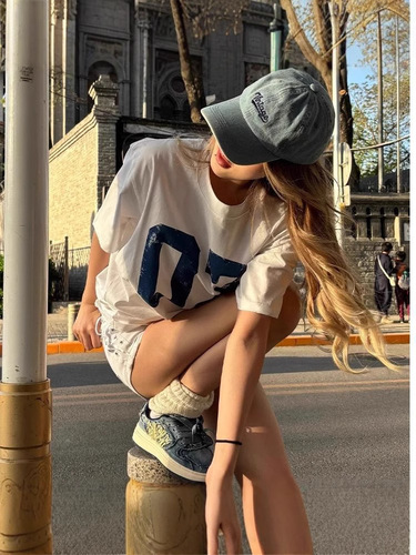 American retro short-sleeved women's summer letter print heavy cotton couple's T-shirt loose white half-sleeve top trend