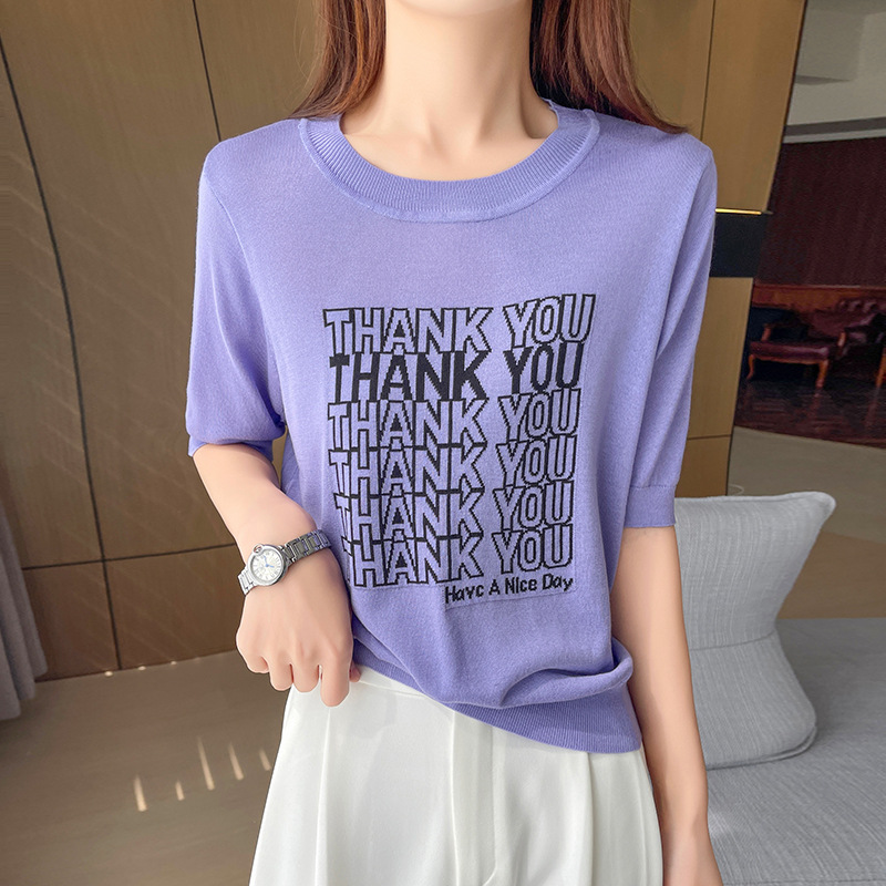 Cotton knitted T-shirt with a round collar