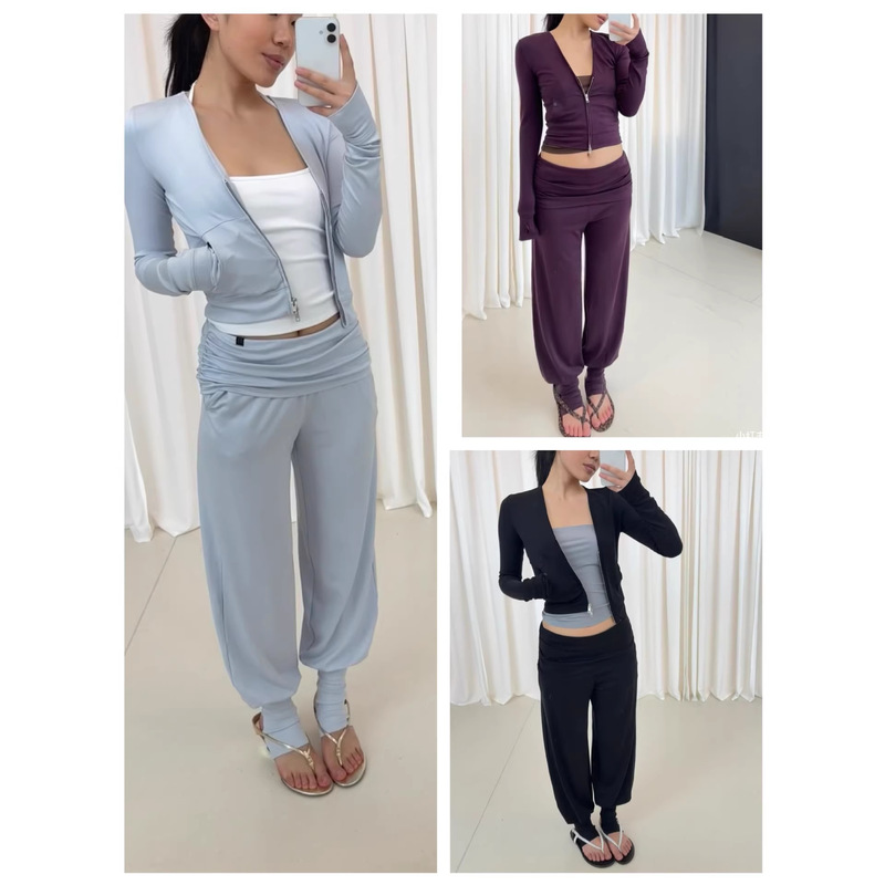 In-Stock Lyocell Fabric Fashionable Light-Sporty Stacked Waist Stirrup Leggings Black/Purple/Milk Blue