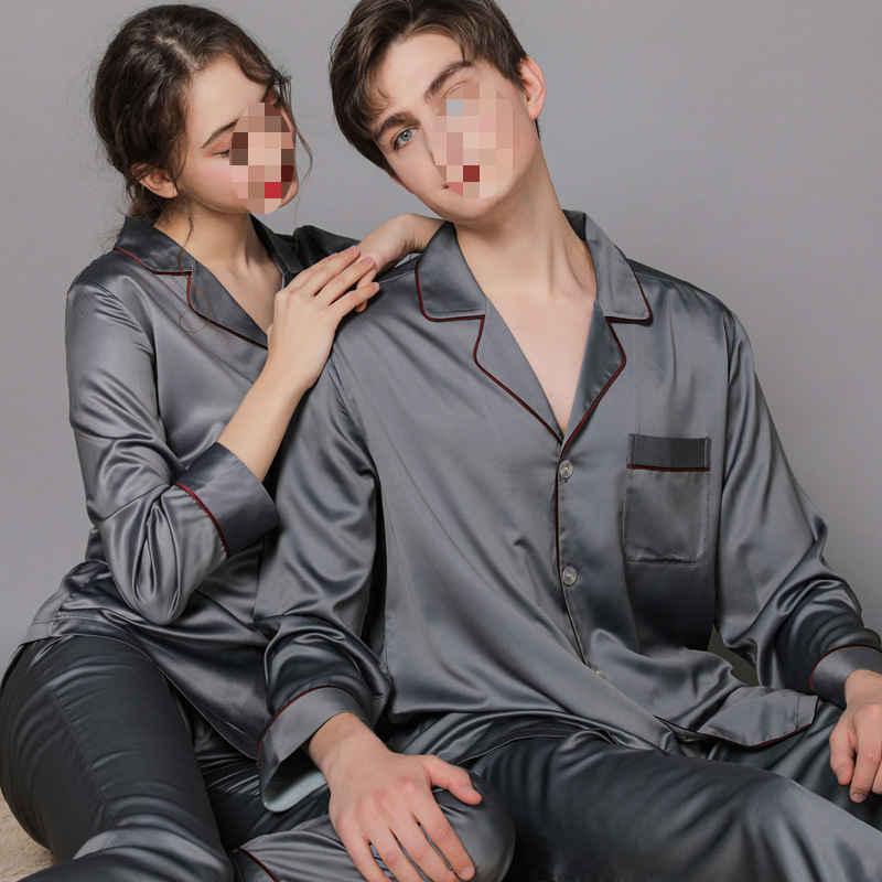 Silk Pajamas for Men and Women Summer and Autumn 2025 New Mulberry Silk Men's Long-Sleeved Two-Piece Set Couple Home Wear Thin Set