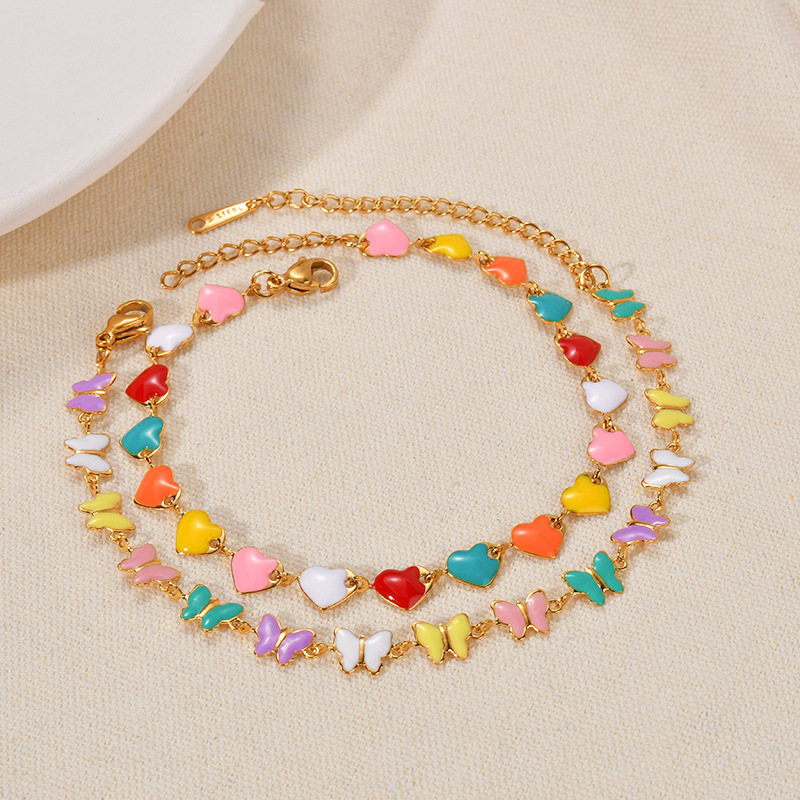 18K Real Gold Plated Plating Material Stone-Free Inlay Material PVD Coated Real Gold Plated Heart Shape 304 Stainless Steel Sweet Waterproof Non Tarnish 304 Stainless Steel Bracelets