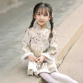 儿童旗袍冬季长袖新款小孩旗袍裙女童中国风新中式童装女大童