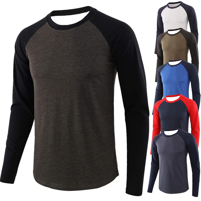 Cross-Border European and American Men's Casual Basic Sports Long-Sleeved T-Shirt Casual Round Neck Export Men's T-Shirt