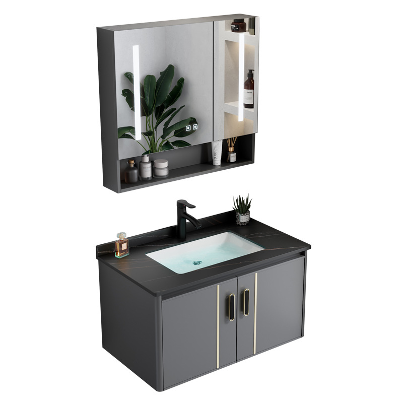 Espacio transfronterizo combinación de gabinete de baño de aleación de aluminio lavabo de esquina redonda lavabo lavabo hotel cerámica piscina de tocador integrada