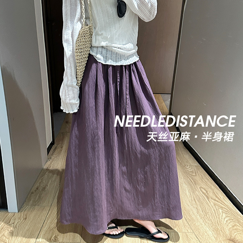 Tencel Linen Skirt Women's Summer Thin 2025 New Mid-Length Cotton and Linen A-Line Skirt Slit Straight Skirt