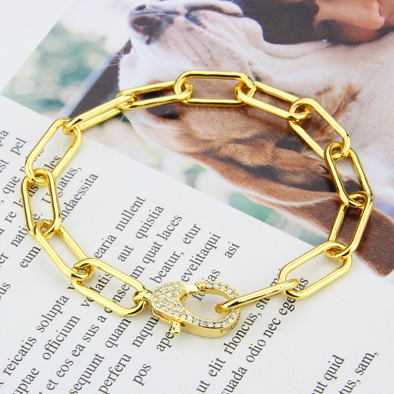 Simple Diamond Square Chain Copper Bracelet display picture 3