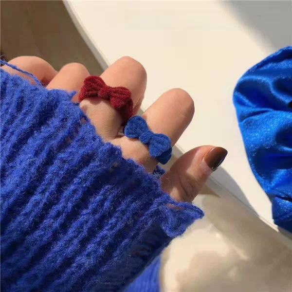 Klein Blue Ring ~ Flocking Bow Open Ring Sweet Girl ins Sweet Fashionable Food Finger Ring Tide