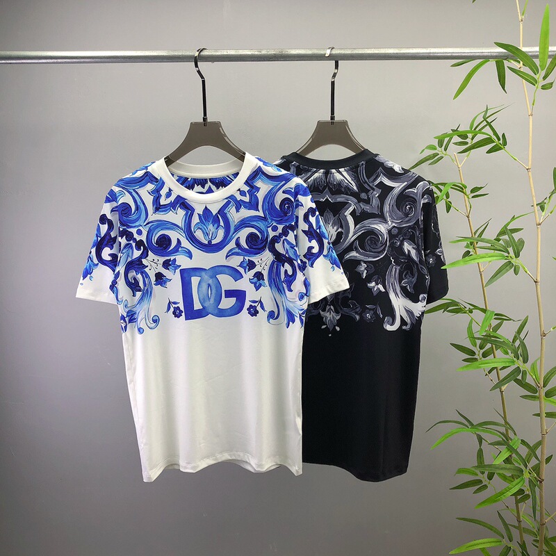 Fashion European goods D round neck short sleeve T-shirt casual printed logo men's and women's in stock cotton flat for cross-border interior