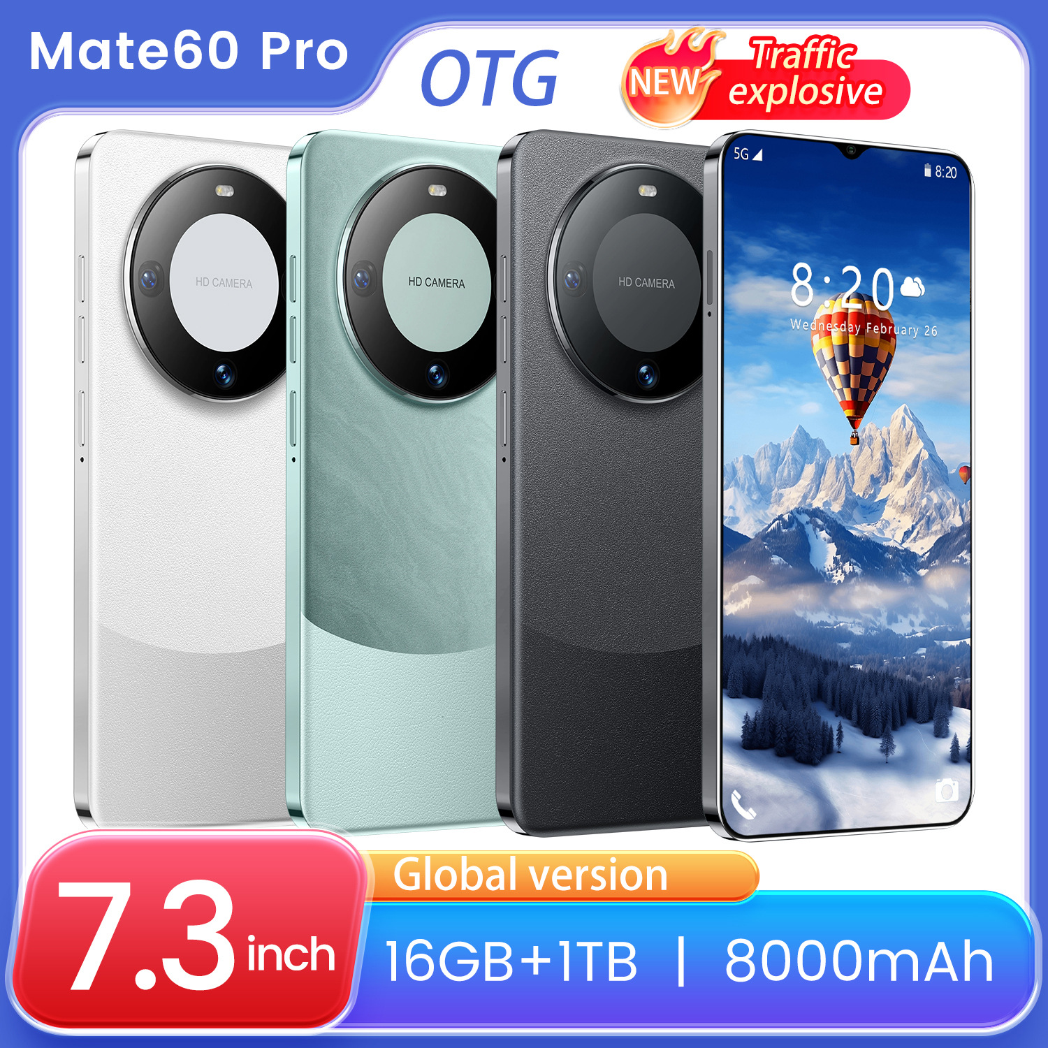 mate60Pro 跨境新品爆款 安卓8.1智能手机 2+16一体机7.3英寸现货