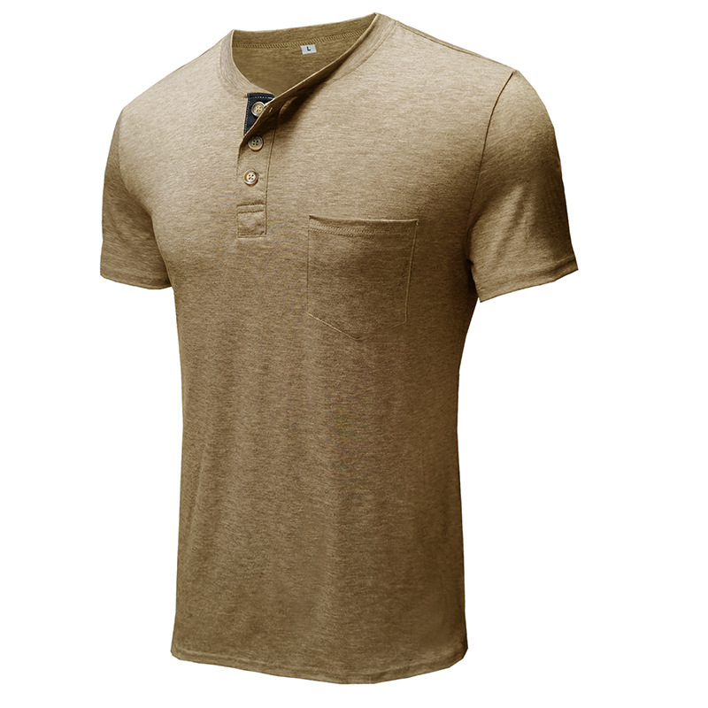 Sommer Europäisches und Amerikanisches Herren-Kurzarm-T-Shirt, Herren-Bottom-Shirt, Rundhalsausschnitt, lässiges, vielseitiges Henley-Shirt_voghion.com