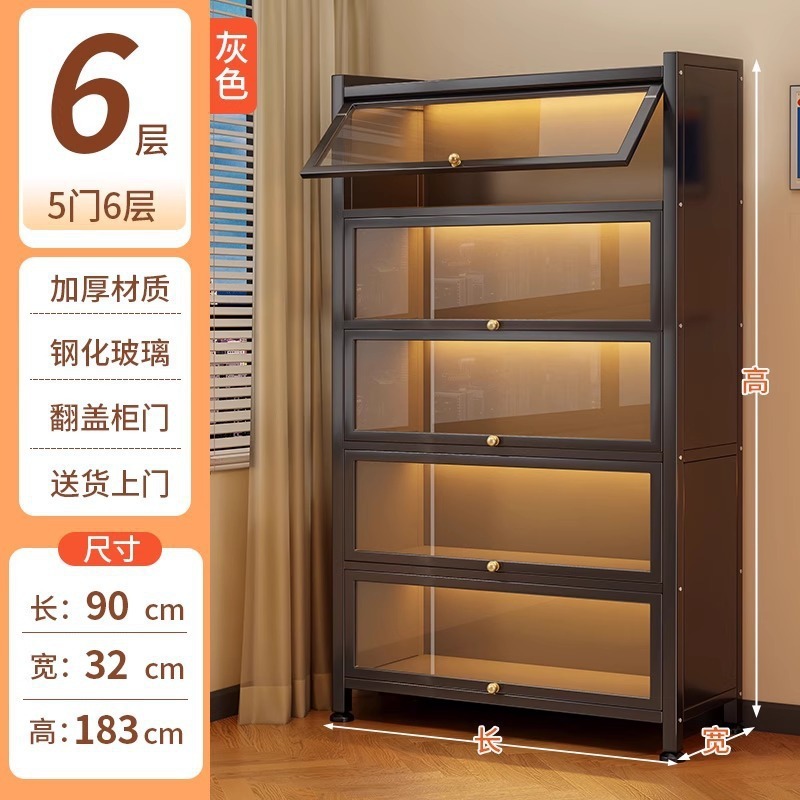 钢制书架带玻璃门书柜落地防尘铁皮手办展示柜子家用储物柜收纳柜|undefined