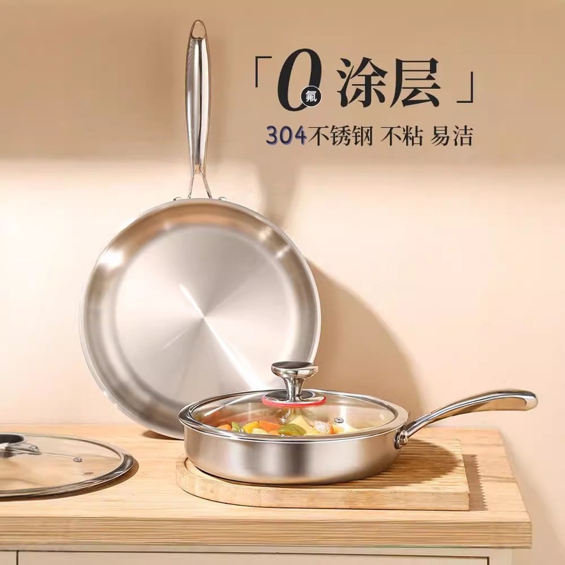 德国316不锈钢平底锅家用小号无涂层煎锅不粘锅煎鸡蛋煎牛排锅具|undefined