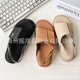 Summer Closed-Toe Birkenstock-Style Women's Genuine Leather Breathable Thick-Soled Versatile Non-Slip Men's Slippers Height-Increasing Outdoor Sandals Wholesale