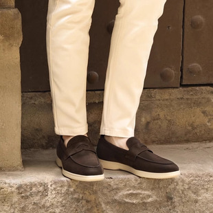 Suede Loafers Men's Genuine Leather Old Money Style Summer Walk Casual Slip-On Shoes Summer