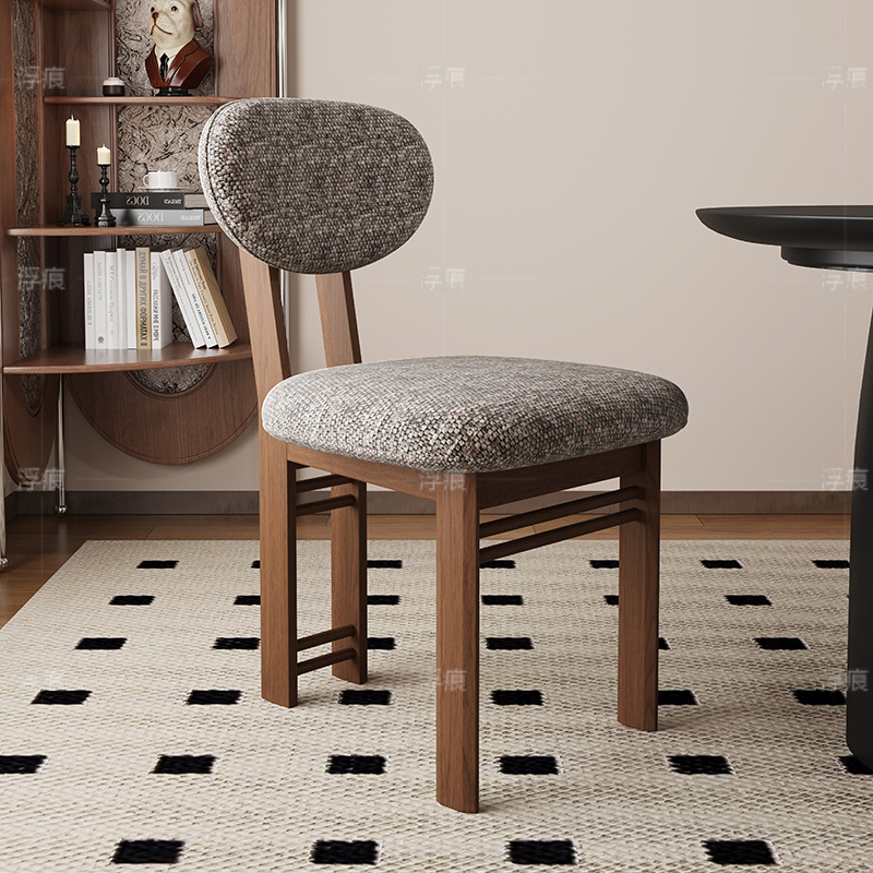Silla de comedor de madera maciza entera, restaurante doméstico, silla trasera de tela de algodón y lino, restaurante de hotel, mesa y silla de comedor de cuero de microfibra, taburete
