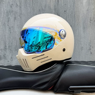Motosiklet kaskı (dəbilqə) | Helmet for Men and Women, Full-Face - milky-white-with-phantom-blue-night-vision-available-transparent-mirror-included-m