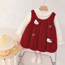 外贸批发2025新款女宝宝加绒裙儿童两件套背心裙生日礼服直播供货