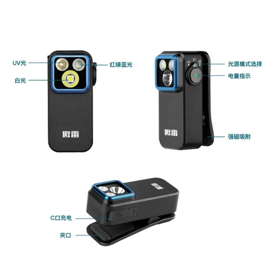 Aolei Th366 Multi-Light Source Uv Red and Blue Warning Light Outdoor Headlight Portable Magnetic Clip Light Mini Edc Flashlight (UV fənərlər) - aolei-th366-6-types-of-light-source-magnetic-clip-lights
