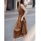 Advanced sense aura lace waist dress 2024 summer new round neck pleated A- shaped dress
