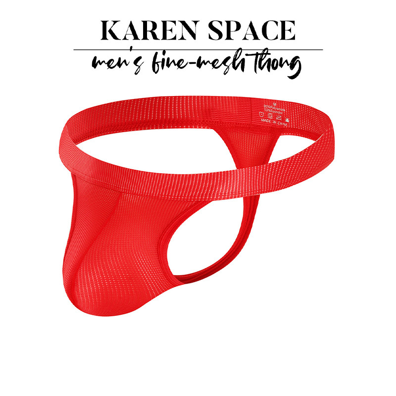 Cross-Border New Sexy Thong Men's Thin Slightly Transparent Men's Underwear Ice Silk Low-Waist U-Convex Large Bag T-Pants for Men